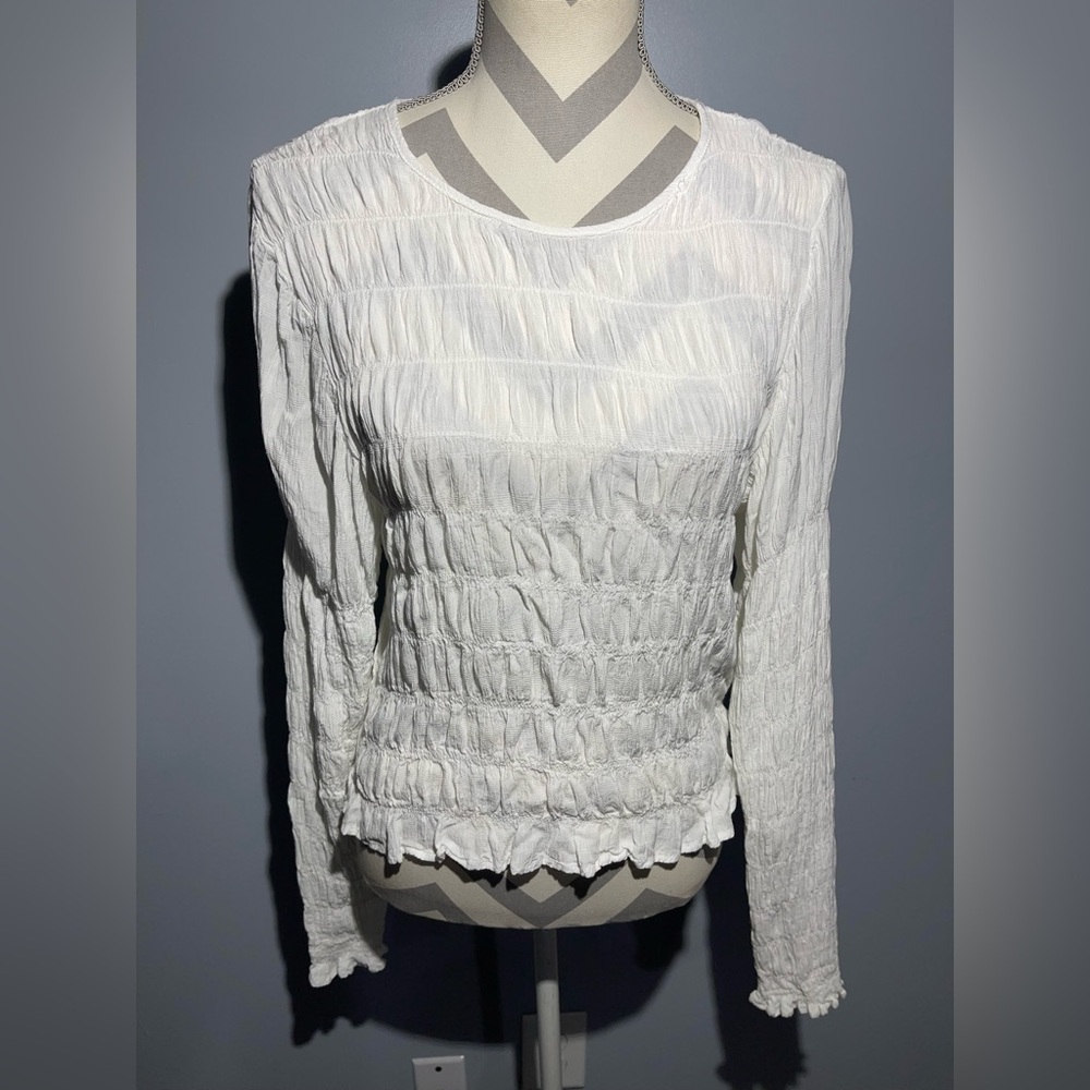 Sanctuary White Crinkled Long Sleeve Blouse